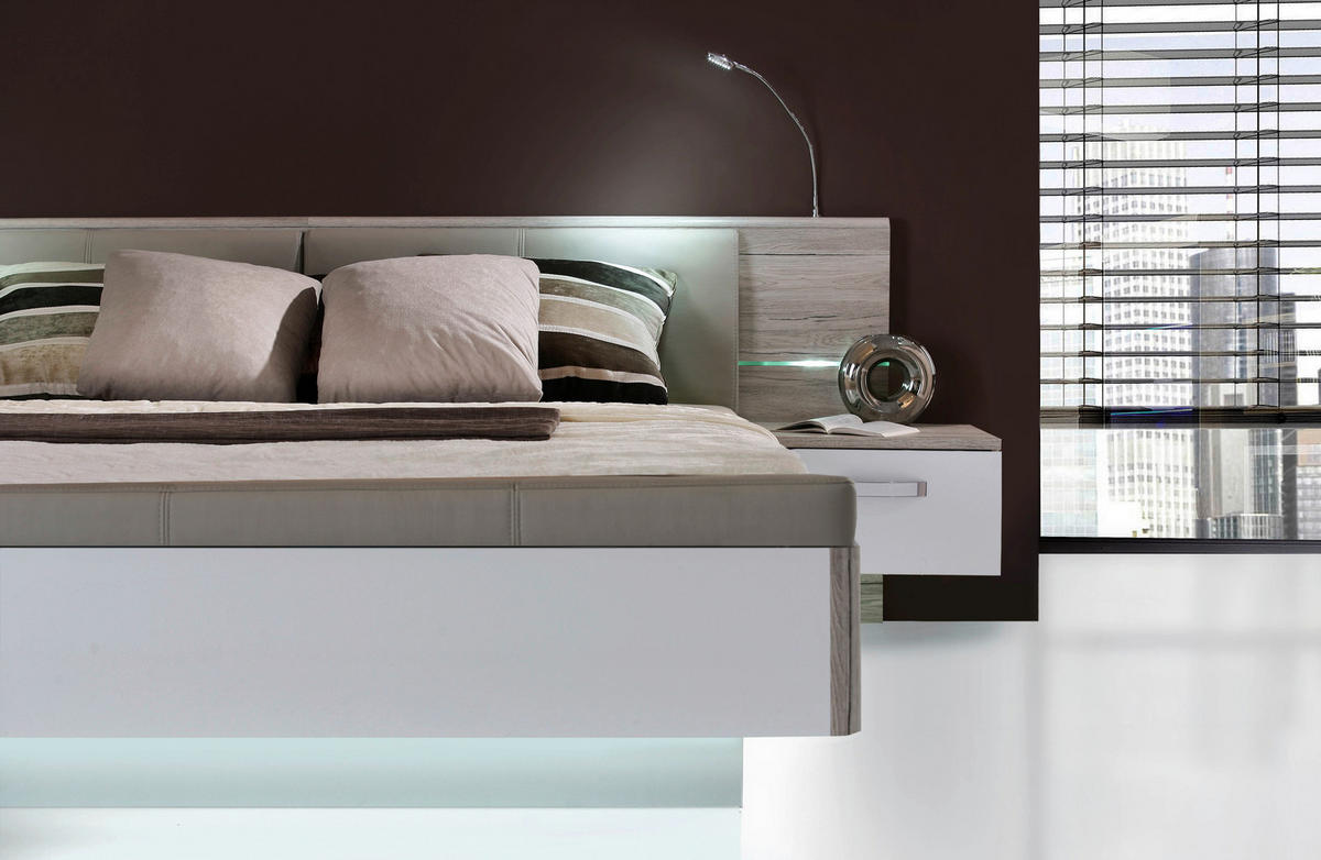 ÁGYSZETT 180/200 cm  homok, magasfényű fehér  - magasfényű fehér/homok, Design, bőr/faalapú anyag (180/200cm) - Xora
