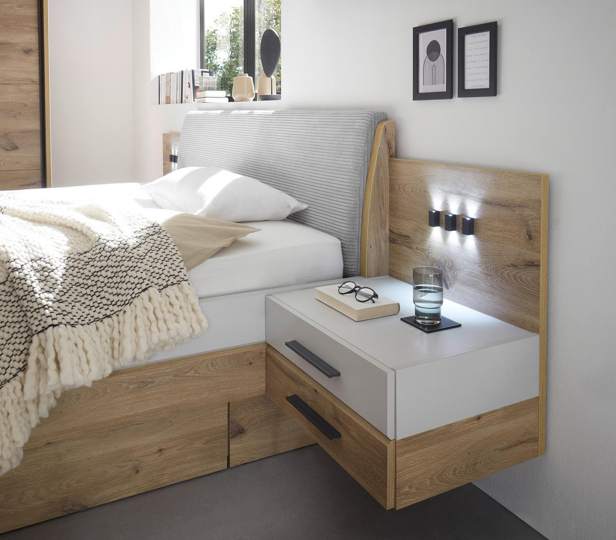 BETTANLAGE 180/200 cm  in Eichefarben, Hellgrau   - Eichefarben/Hellgrau, Modern, Holzwerkstoff (180/200cm) - Venda