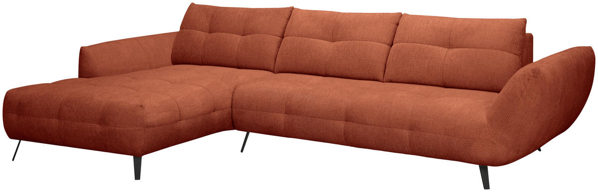 ECKSOFA Rostfarben Chenille Armlehnenkissen, Rücken echt, Sitztiefenverstellung  - Rostfarben/Schwarz, KONVENTIONELL, Textil/Metall (215/313cm) - Hom`in