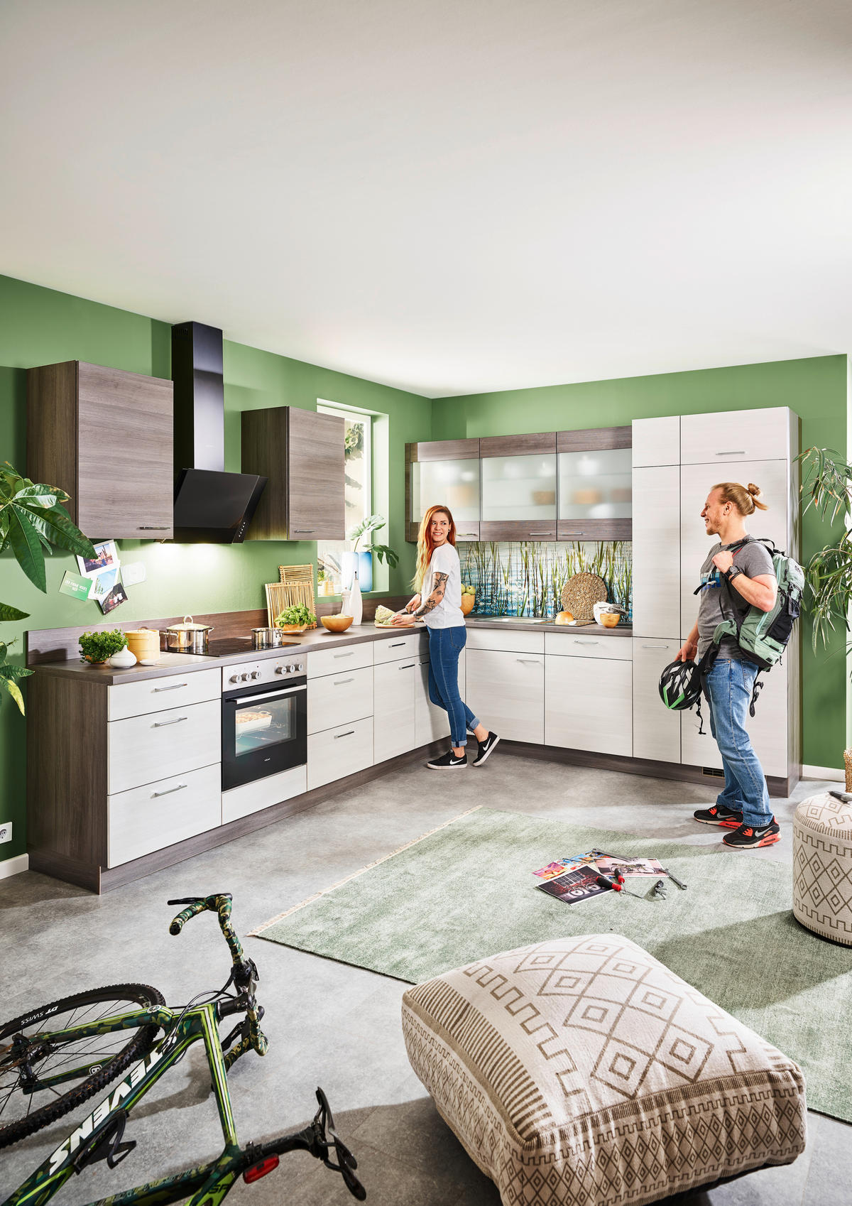 KUCHYNĚ NA MÍRU PLAN 335 - barvy dubu/barvy nerez oceli, Design, kov/kompozitní dřevo (335/275cm) - Welnova