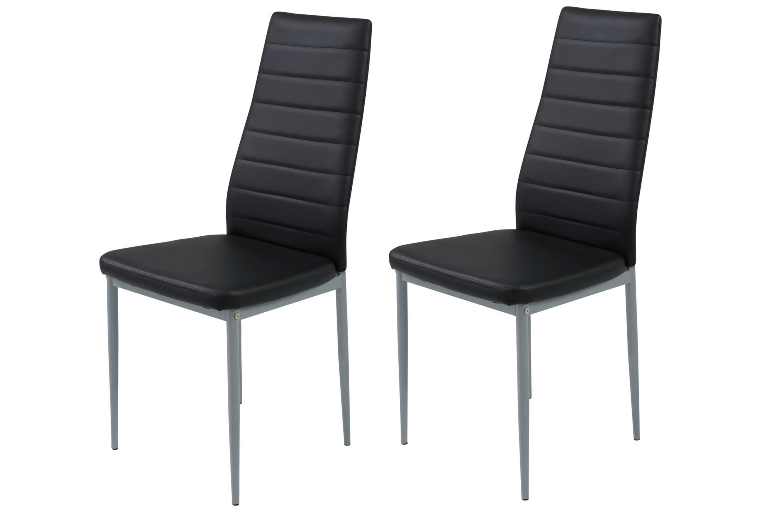 STUHL-SET 2 Stück  in Stahl Lederlook Metall, Textil  - Schwarz/Alufarben, MODERN, Textil/Metall (42/98/44cm) - MID.YOU