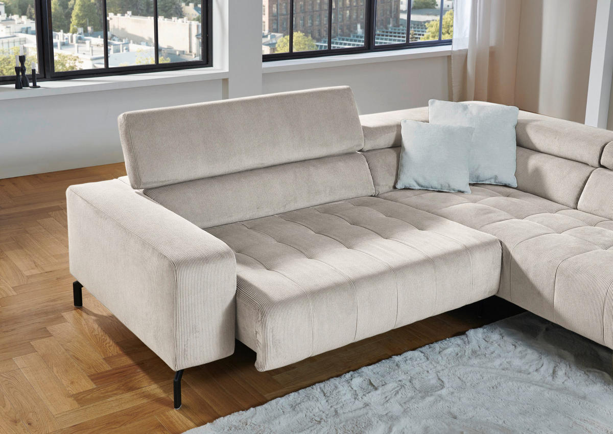 ECKSOFA Naturfarben Cord  - Schwarz/Naturfarben, Design, Textil/Metall (261/214cm) - Beldomo Style