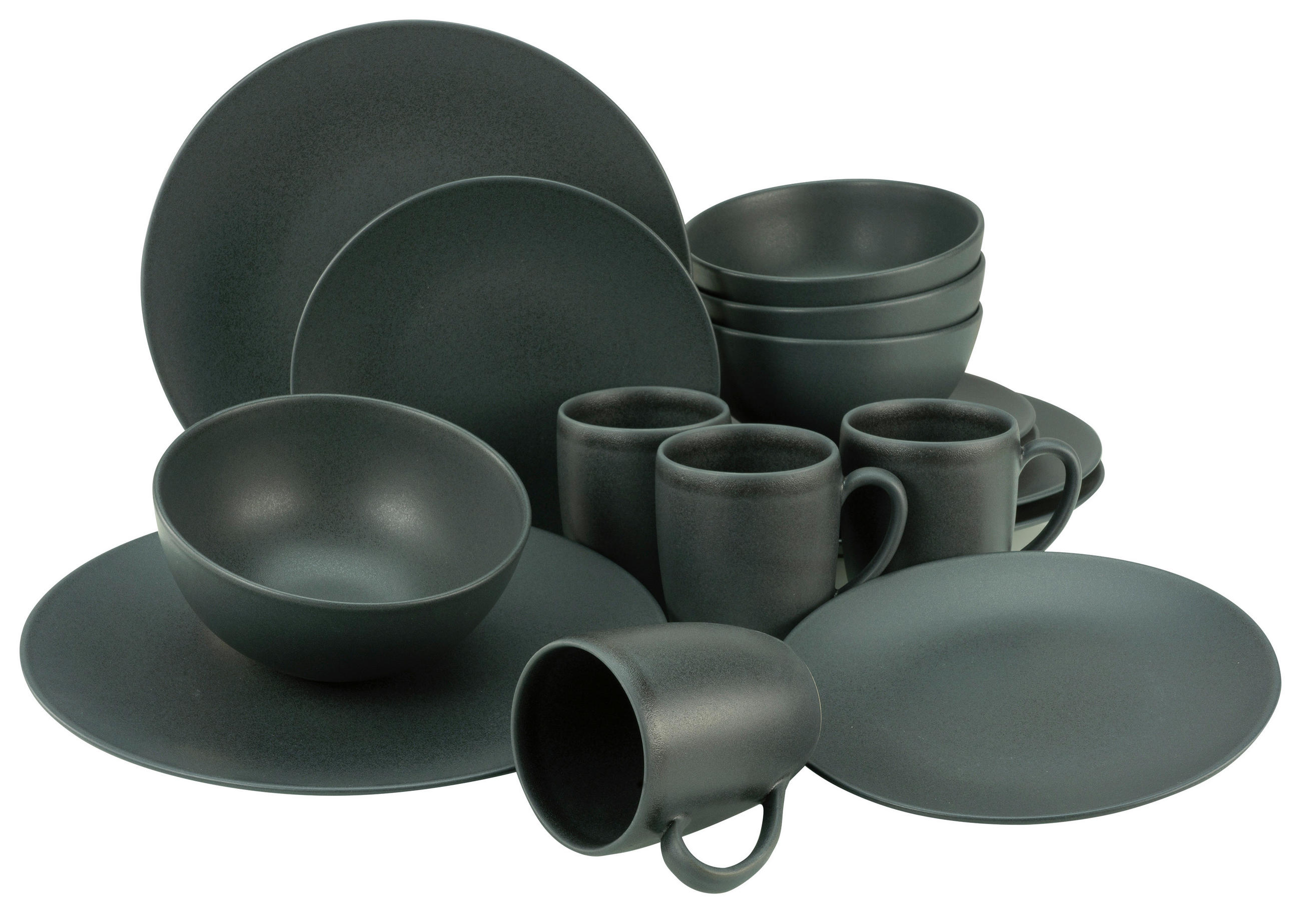 KOMBISERVICE SOFT TOUCH BLACK Soft Touch Black 16-teilig  - Schwarz, Trend, Keramik - Creatable