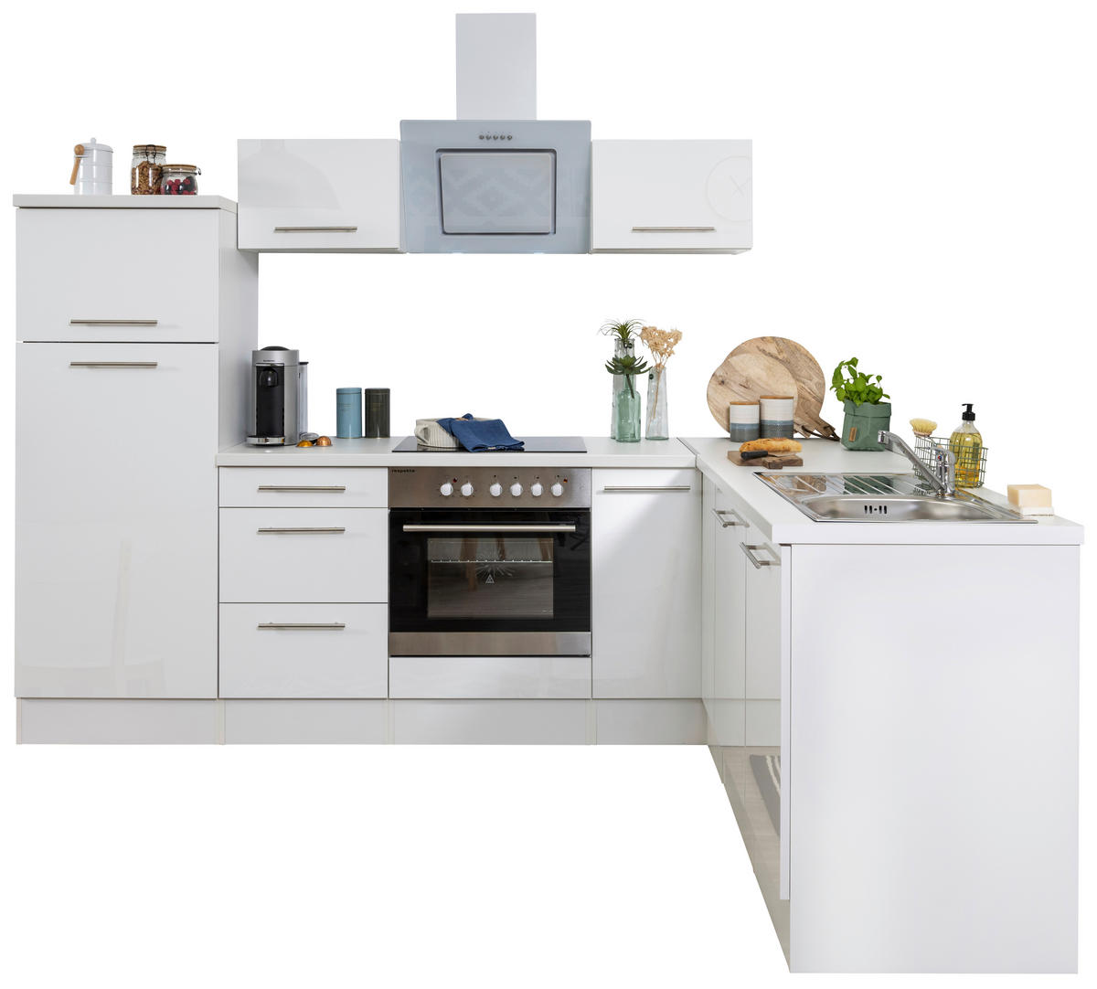 ECKKÜCHE 260/200 cm  in Weiß  - Alufarben/Weiß, KONVENTIONELL, Holzwerkstoff (260/200cm) - Respekta