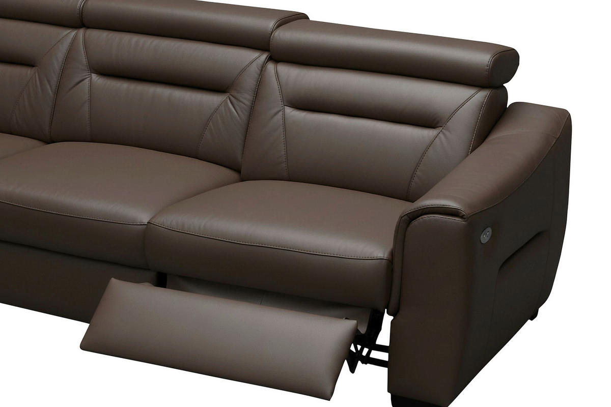 ECKSOFA Dunkelbraun Echtleder Lederlook Schlaffunktion, Rücken echt, Relaxfunktion, Kopfteilverstellung  - Wengefarben/Dunkelbraun, Design, Leder/Holz (260/260cm) - Celina Home