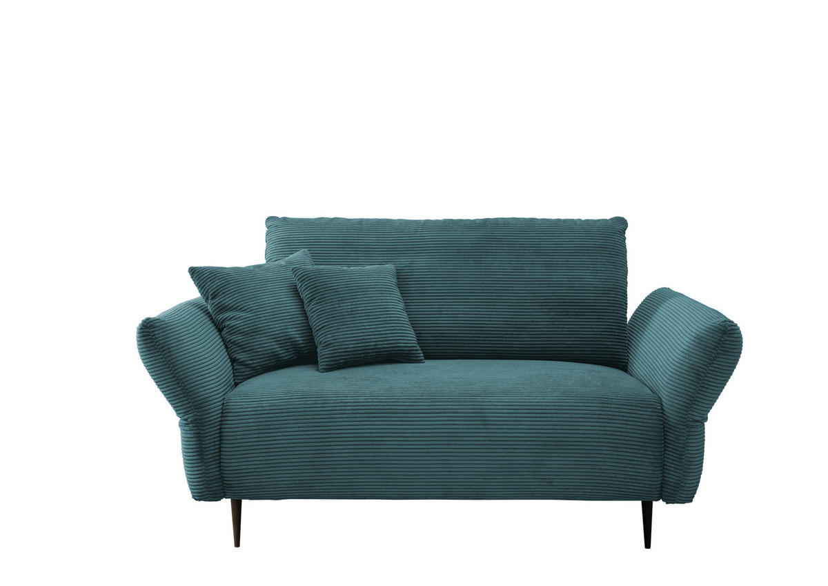 2-SITZER-SOFA in Cord Petrol  - Petrol/Schwarz, Design, Textil/Metall (163/97/102cm) - Livetastic