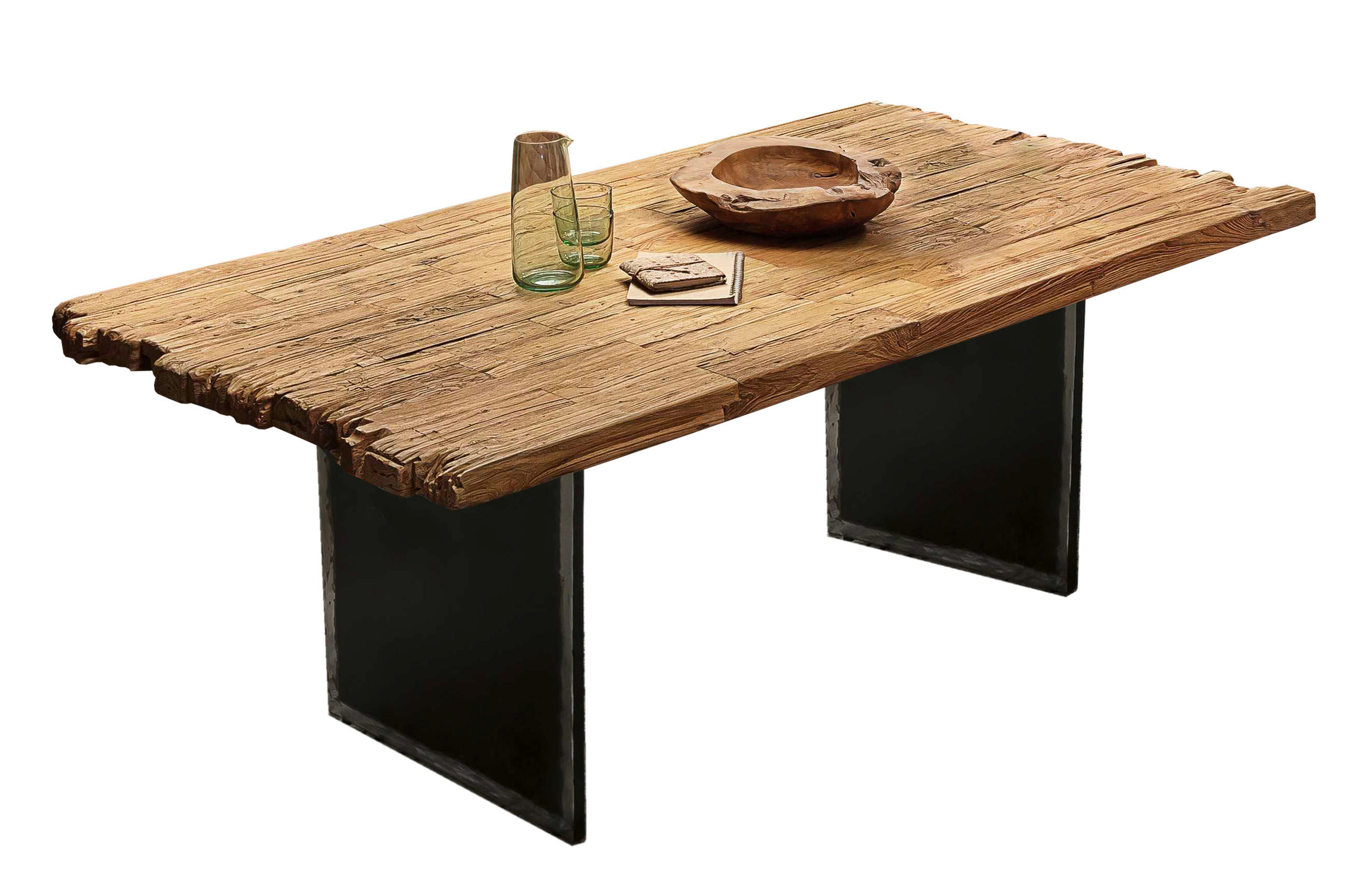 ESSTISCH 220/100/77 cm Echtholz  Holz, Metall rechteckig Naturfarben, Schwarz  - Schwarz/Naturfarben, MODERN, Holz/Metall (220/100/77cm) - MID.YOU