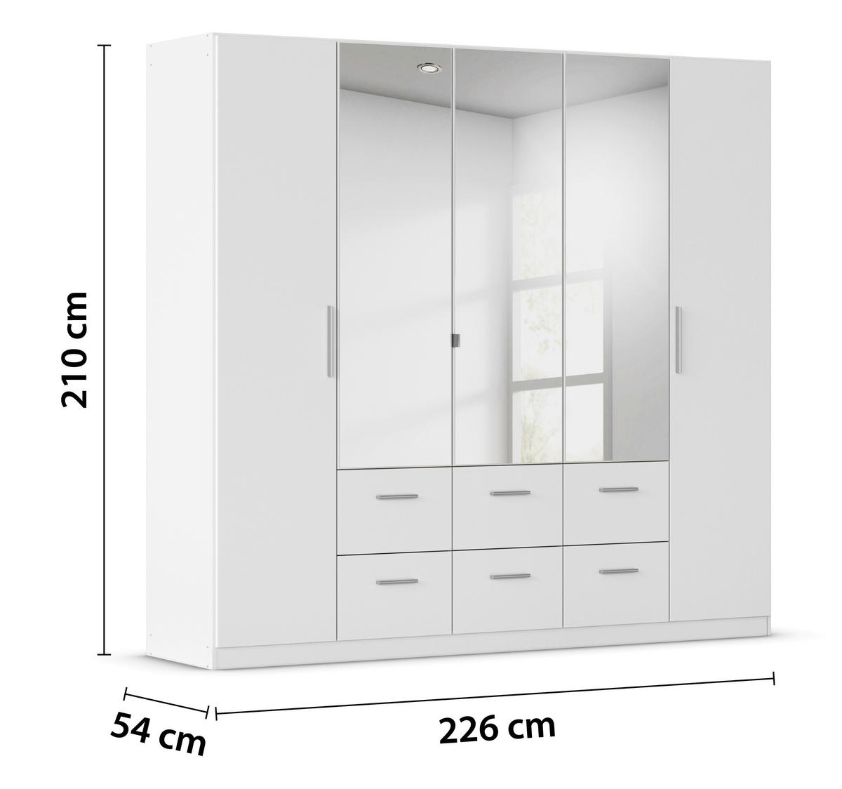 DREHTÜRENSCHRANK 226/210/54 cm,  in Weiß, 5-türig  - Alufarben/Weiß, KONVENTIONELL, Glas/Holzwerkstoff (226/210/54cm) - home24
