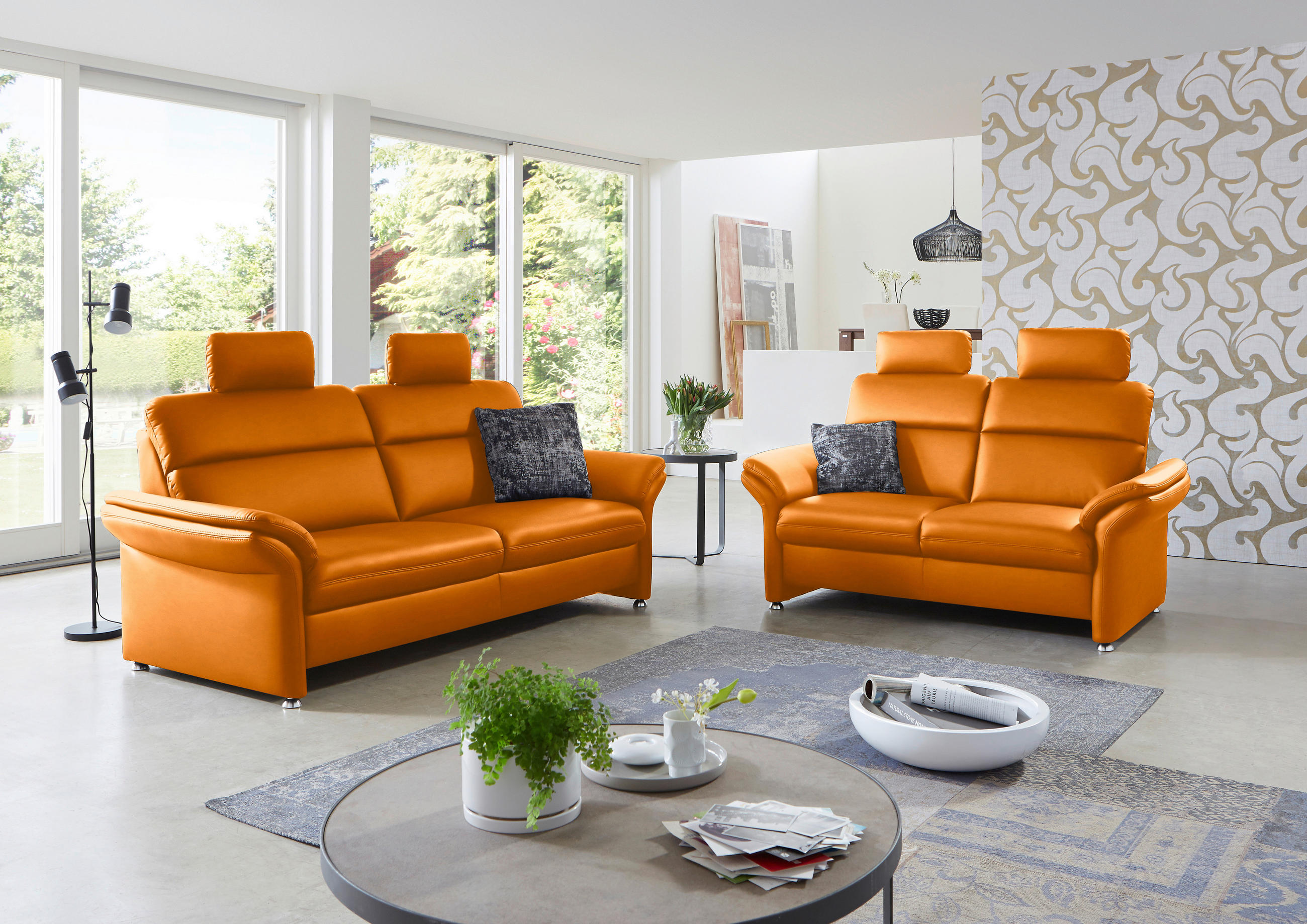 3-SITZER-SOFA in Echtleder Orange  - Alufarben/Orange, Konventionell, Leder/Metall (228/96/92cm) - Beldomo Premium