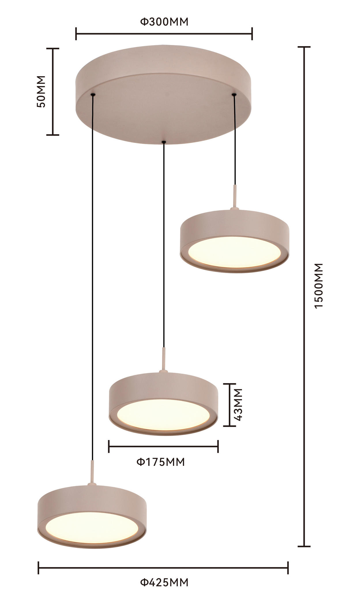 LED-HÄNGELEUCHTE Valensole 42,5/150/42,5 cm  - Sandfarben, Design, Metall (42,5/150/42,5cm)