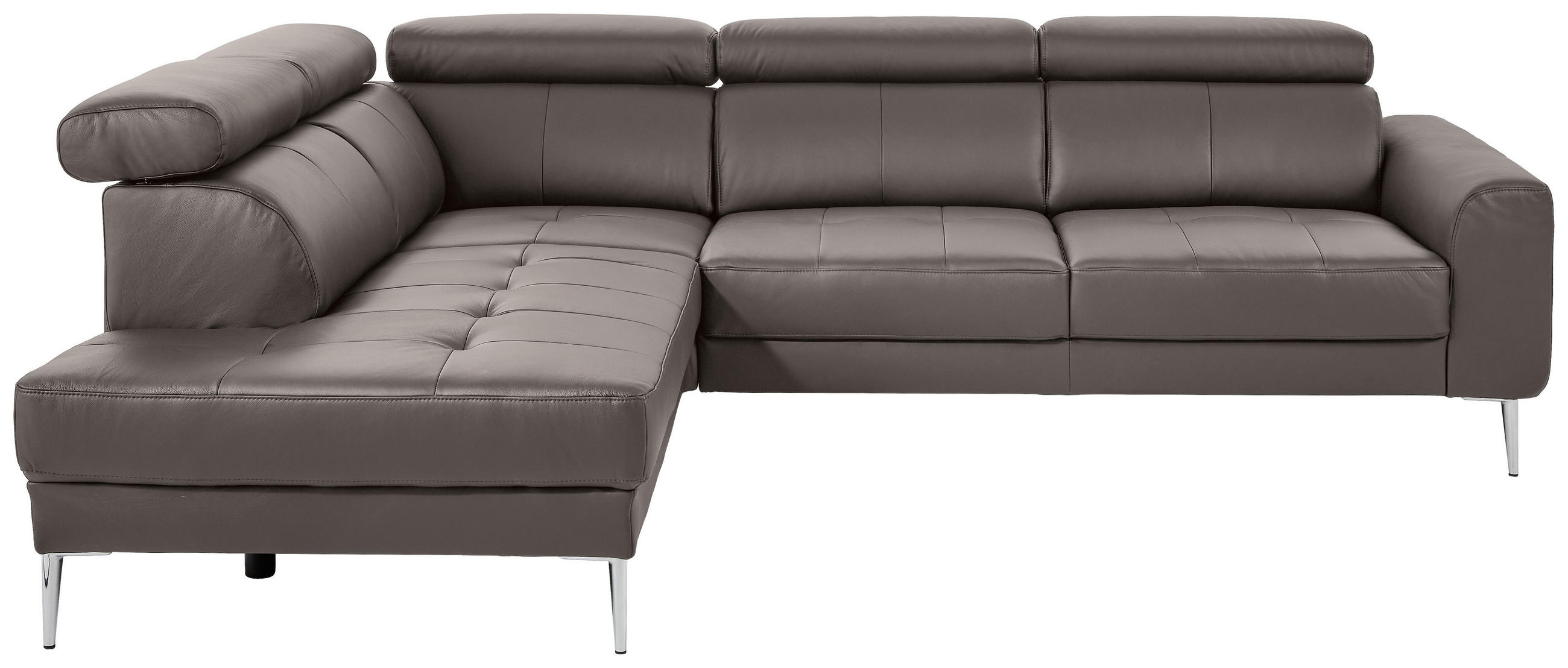 ECKSOFA Grau Echtleder  - Chromfarben/Grau, Design, Leder/Metall (213/262cm) - Hom`in