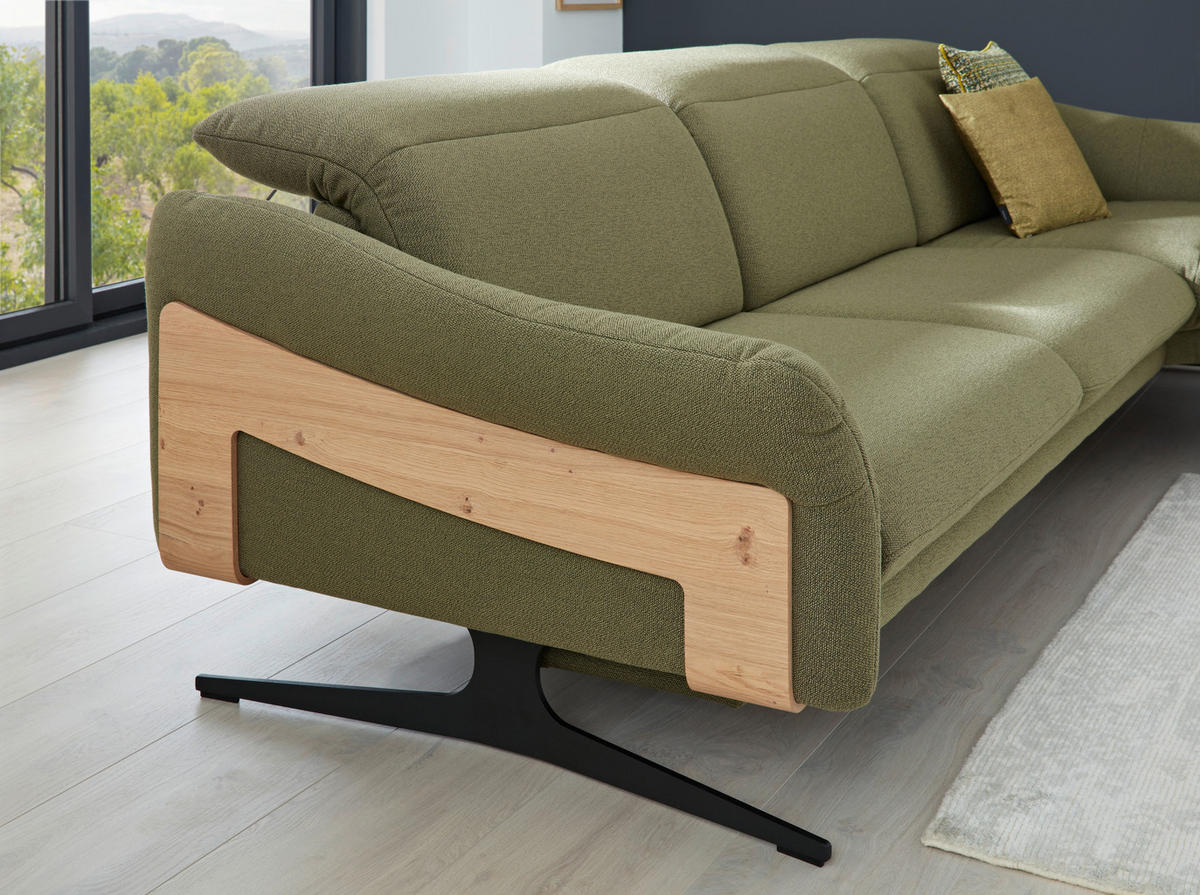 ECKSOFA in Webstoff Olivgrün  - Anthrazit/Olivgrün, Design, Holz/Textil (314/179cm) - Himolla