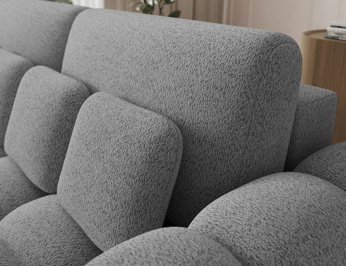SCHLAFSOFA Bouclé Grau  - Schwarz/Grau, Design, Kunststoff/Textil (256/105/119cm) - MID.YOU