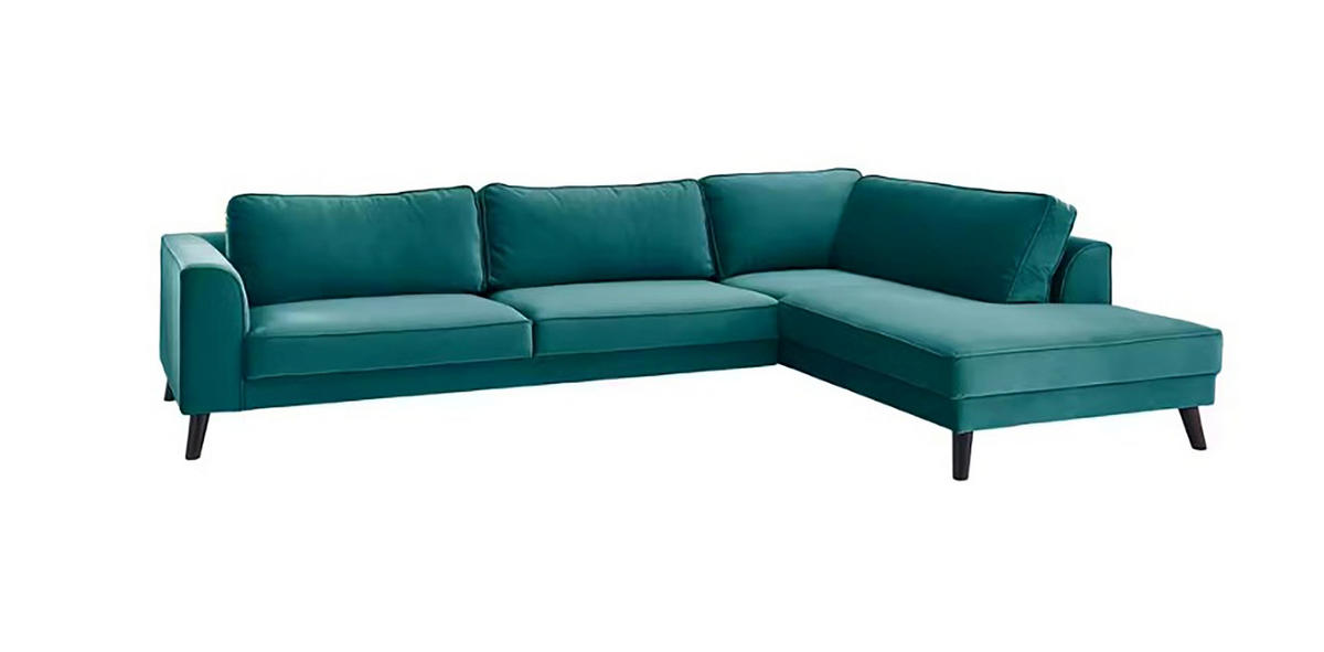 ECKSOFA in Samt, Velours Petrol   - Wengefarben/Petrol, MODERN, Holz/Textil (291/85/201cm) - Trendmanufaktur