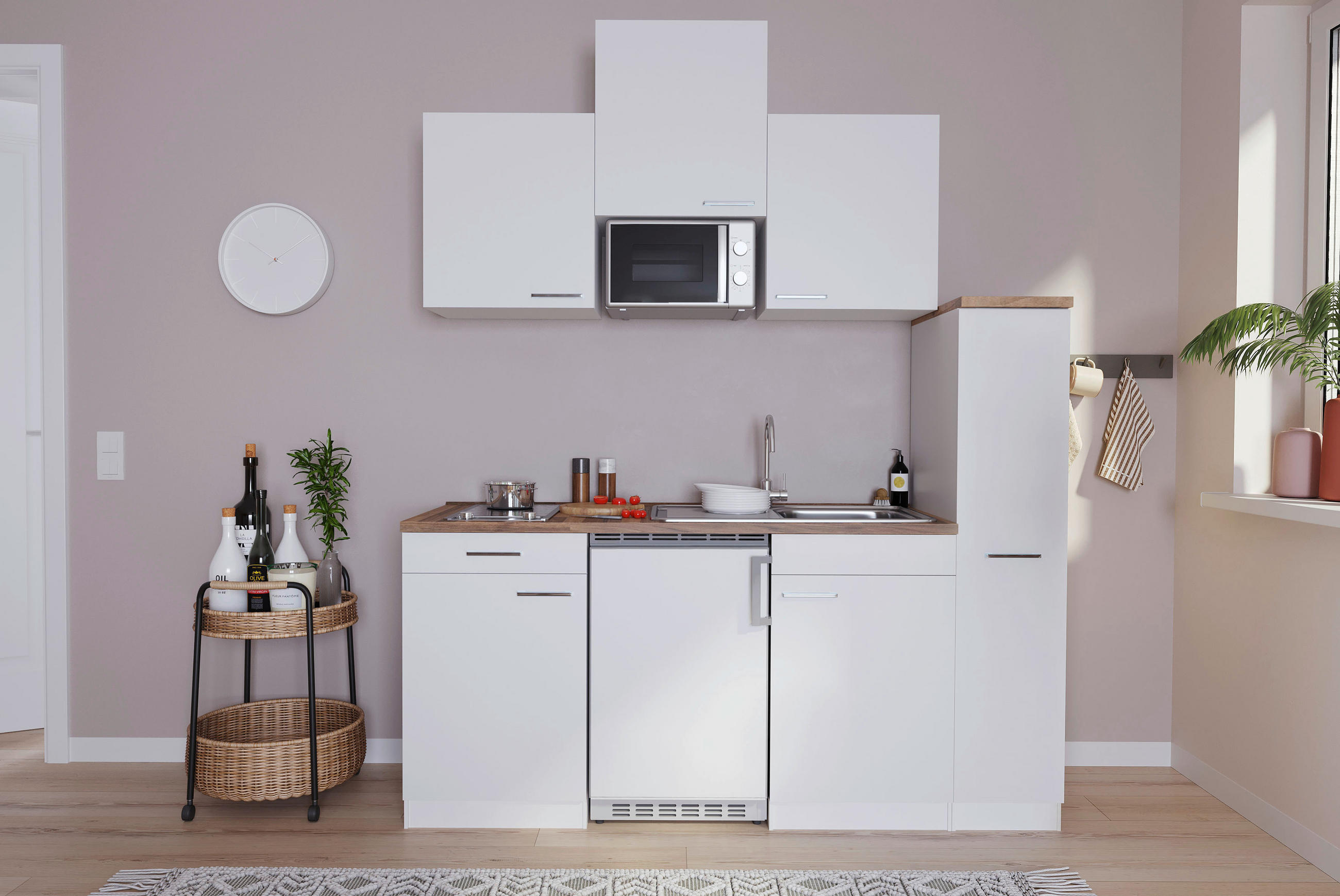 KÜCHENBLOCK 180 cm   Weiss  - Weiss/Nussbaumfarben, Basics, Holzwerkstoff/Kunststoff (180cm) - Respekta