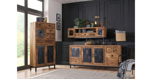 SIDEBOARD Mangoholz massiv Braun, Schwarz Einlegeböden  - Schwarz/Braun, LIFESTYLE, Holz/Metall (185/85/40cm) - Landscape