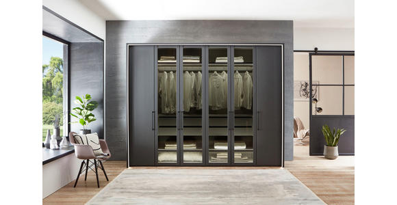 DREHTÜRENSCHRANK 300/216/58 cm 6-türig Graphitfarben - Schwarz/Graphitfarben, Design, Glas/Holzwerkstoff (300/216/58cm) - Novel