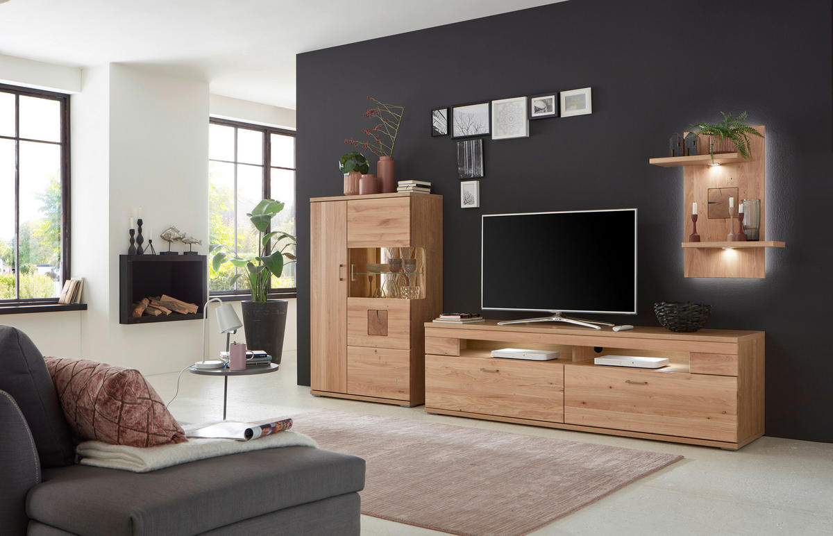WOHNWAND  in Alteiche 317,1/171/50,2 cm  - Alteiche/Silberfarben, Konventionell, Glas/Holz (317,1/171/50,2cm) - Livetastic