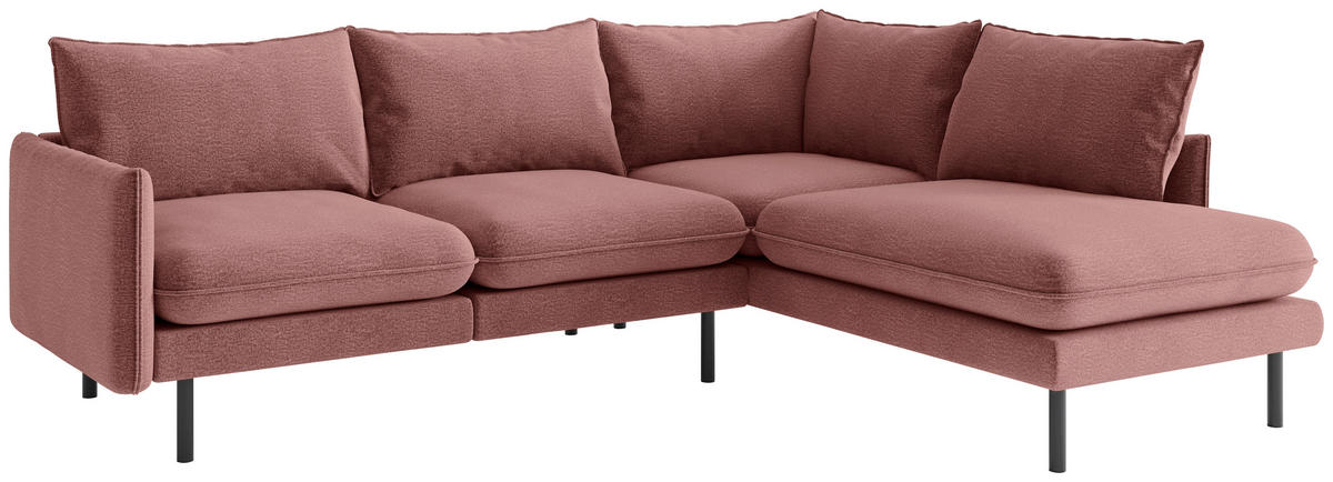 ECKSOFA in Flachgewebe Altrosa  - Altrosa/Schwarz, Design, Textil/Metall (267/204cm) - Livetastic