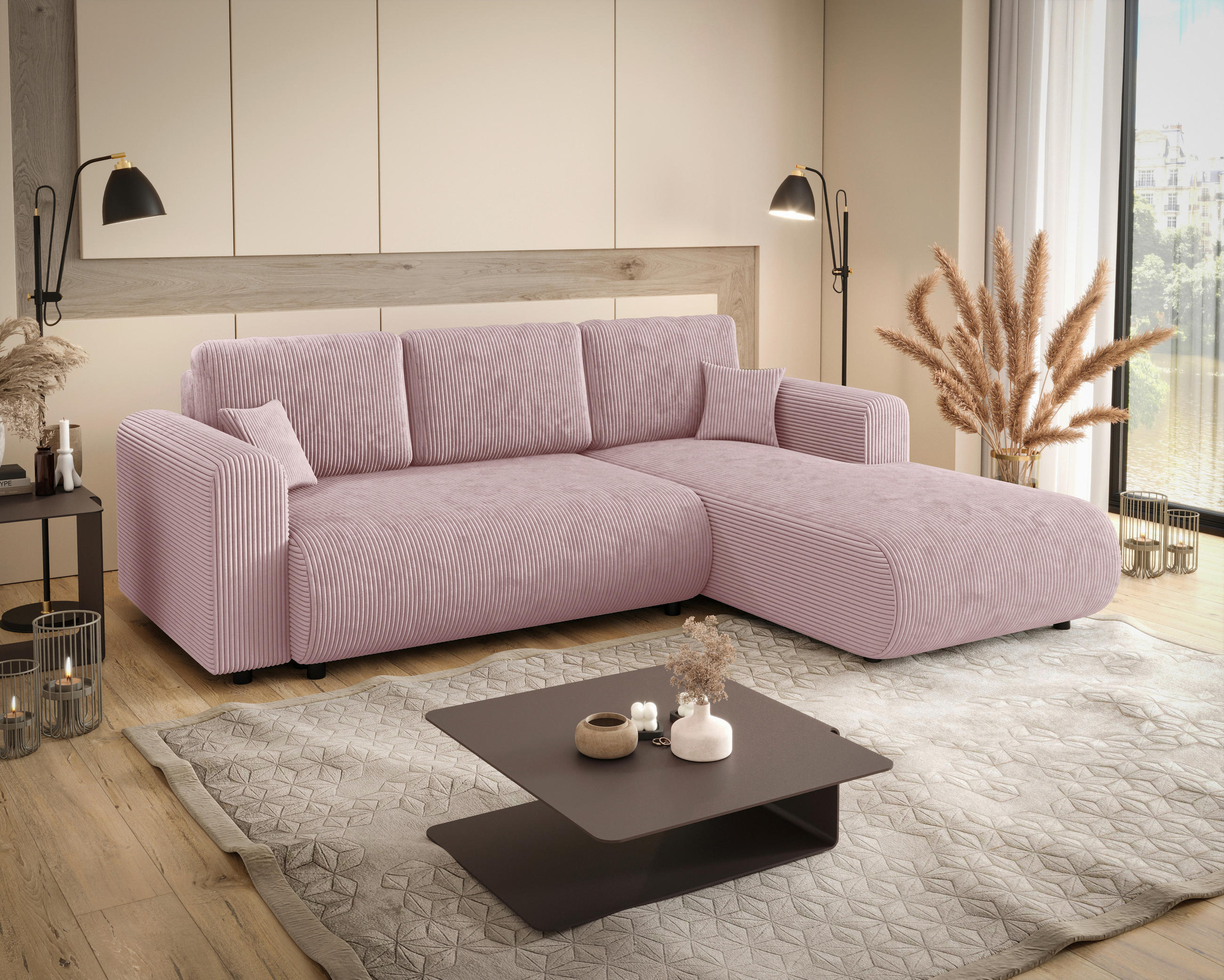 Thumbnail - Xora Ecksofa, Rosa, Textil, 3-Sitzer, Füllung: Schaumstoffflocken, seitenverkehrt montierbar, 260x200 cm, Stoffauswahl, ...