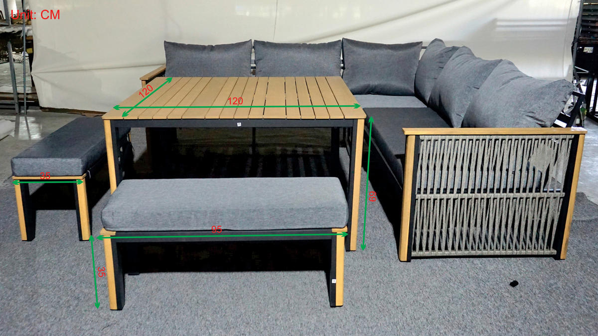 JEDILNA LOUNGE GARNITURA tkanina akacija masivno aluminij  - barva tikovine/temno siva, Design, kovina/tekstil (230/230cm) - Ambia Garden