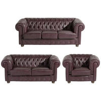 CHESTERFIELD-SITZGARNITUR  in Echtleder Rot  - Rot/Nussbaumfarben, Design, Leder/Holz - Max Winzer