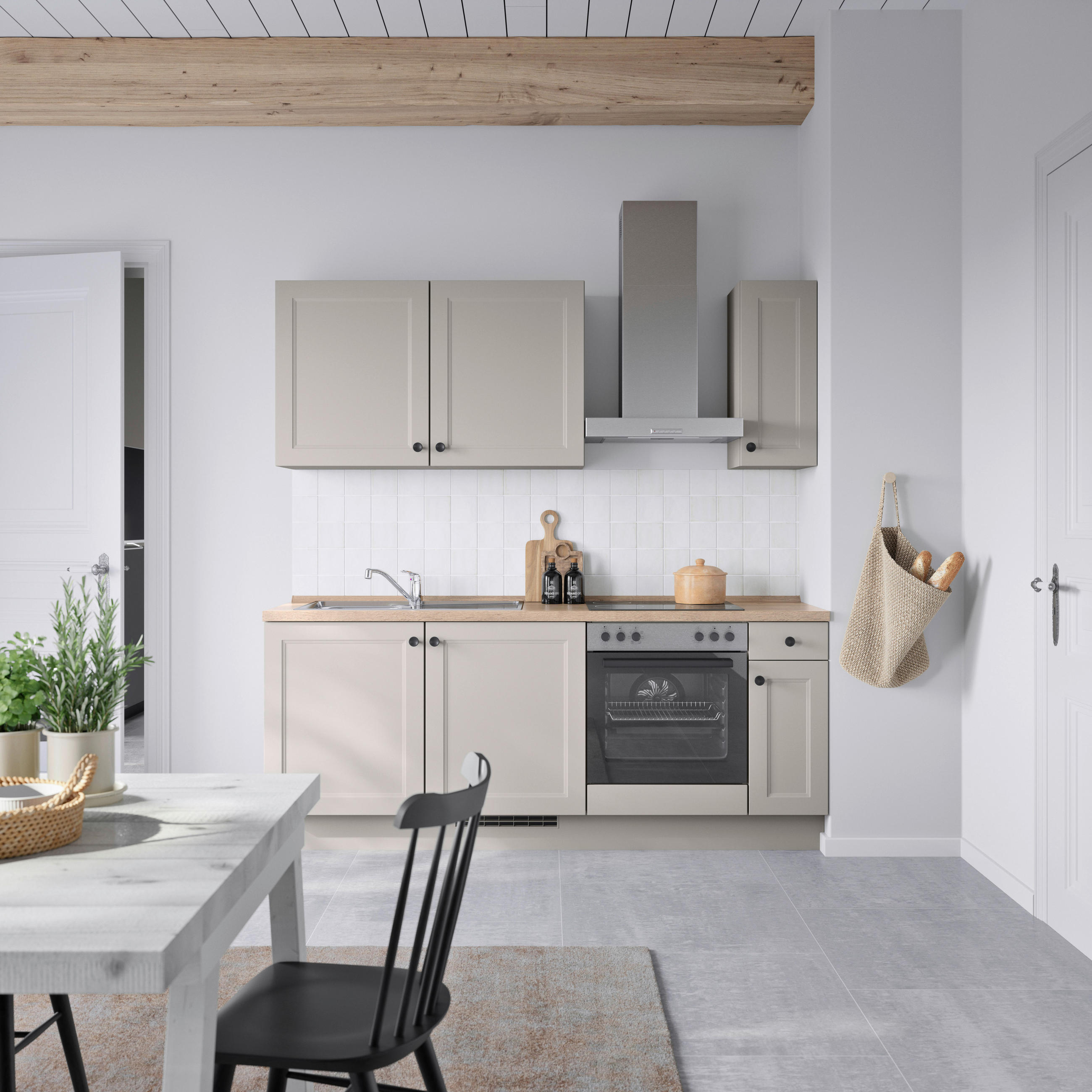 KÜCHENBLOCK 210 cm   in Grau, Eiche dunkel  - Eiche dunkel/Schwarz, MODERN, Holzwerkstoff/Metall (210cm) - Nobilia