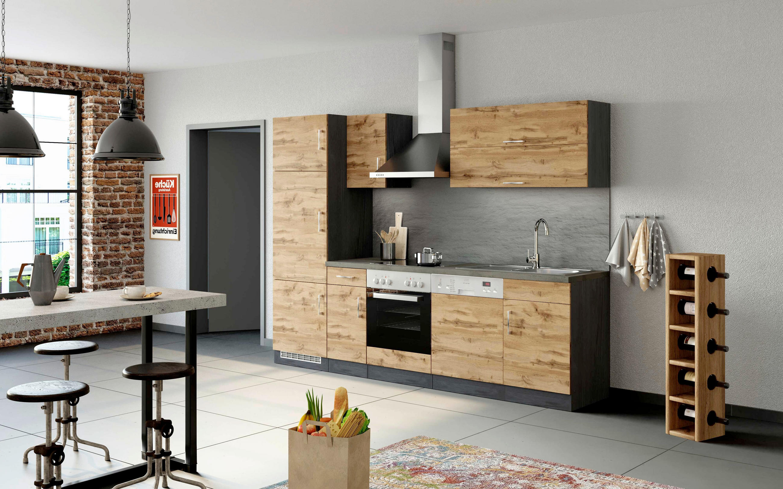 KÜCHENLEERBLOCK   in Eichefarben  - Eichefarben/Anthrazit, MODERN, Holzwerkstoff (270/200/60cm) - Held