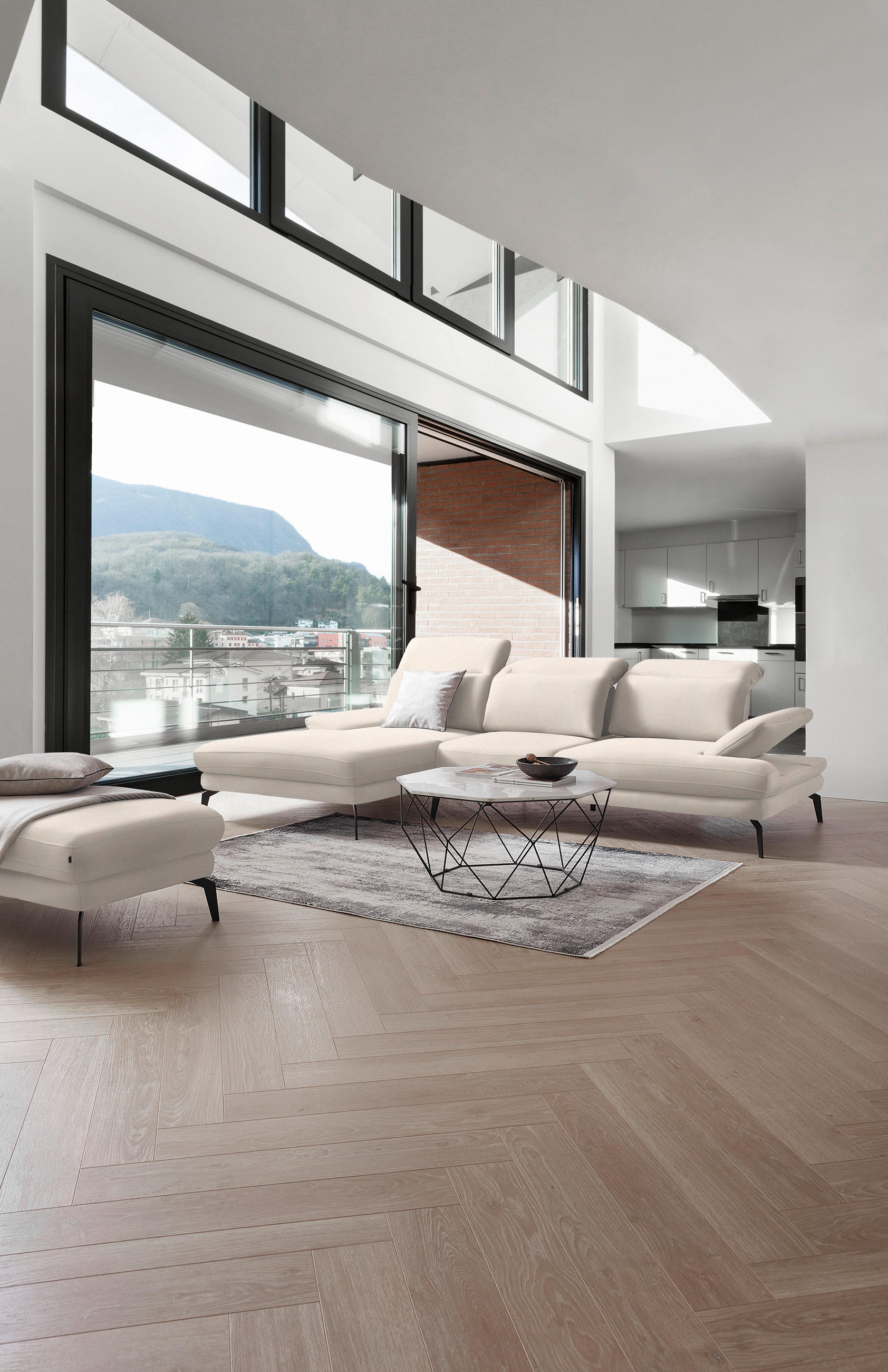 ECKSOFA Weiß Chenille  - Schwarz/Weiß, Design, Textil/Metall (180/289cm) - Stylife