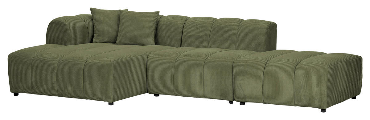 ECKSOFA Dunkelgrün Cord Zierkissen, Rücken echt  - Dunkelgrün/Schwarz, KONVENTIONELL, Kunststoff/Textil (162/313cm) - Carryhome