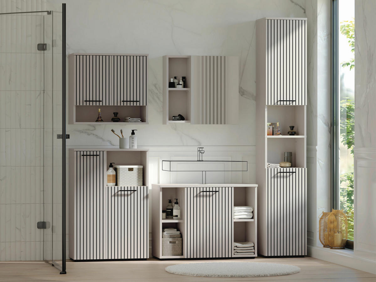 BADEZIMMER 5-teilig  in 205 cm  - Kaschmir/Schwarz, Trend, Glas/Holzwerkstoff (205cm) - Respekta