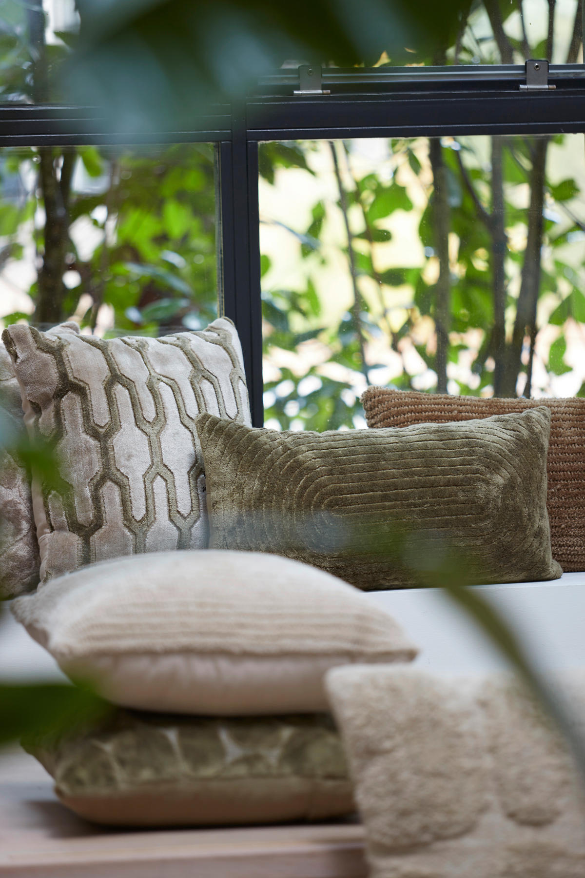 ZIERKISSEN JEMBANA 45/45 cm  - Sandfarben/Olivgrün, LIFESTYLE, Textil (45/45cm) - Light & Living