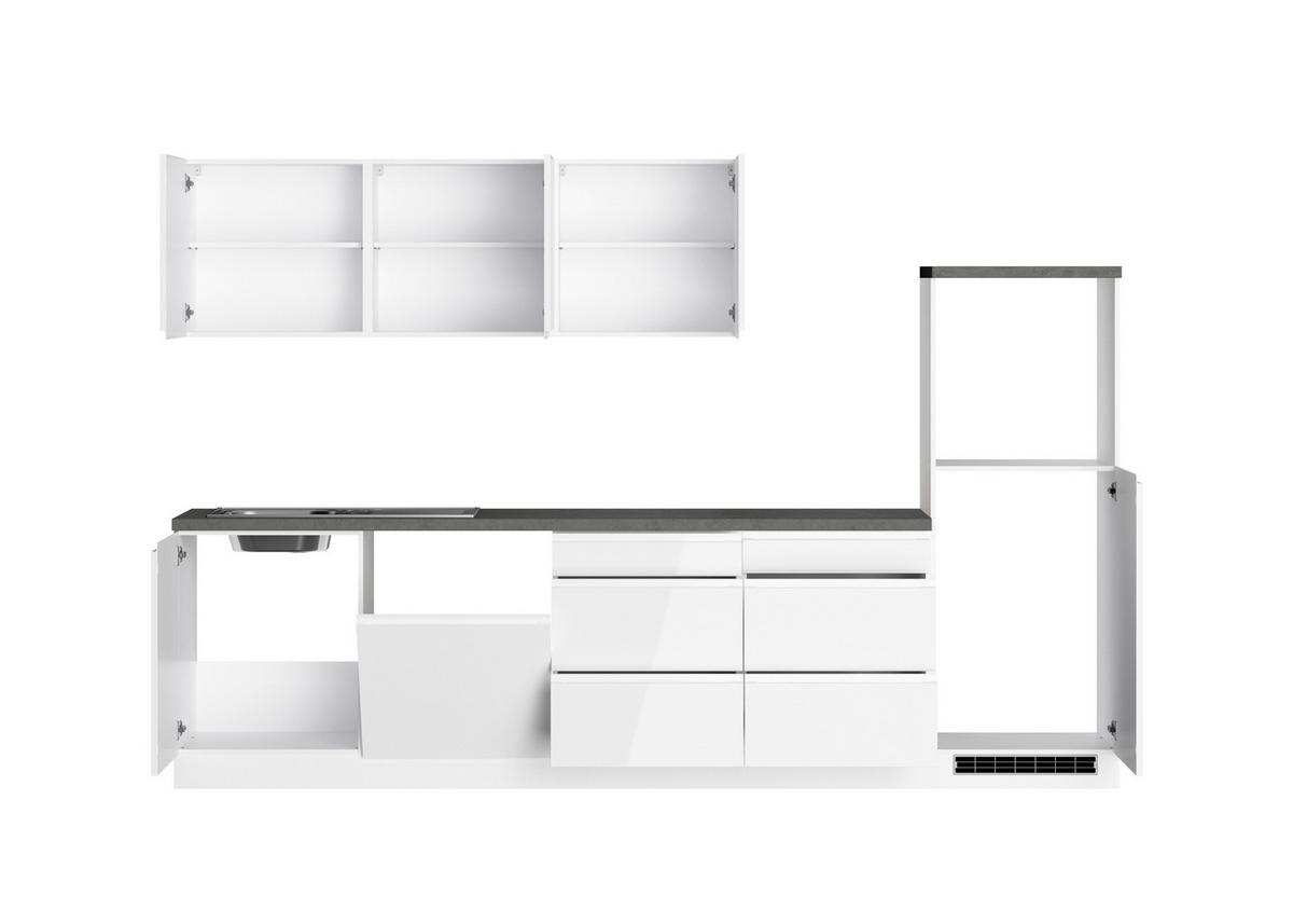 KÜCHENLEERBLOCK 300 cm   in Grau, Weiß, Weiß Hochglanz  - Weiß Hochglanz/Weiß, LIFESTYLE, Holzwerkstoff (300cm) - Held