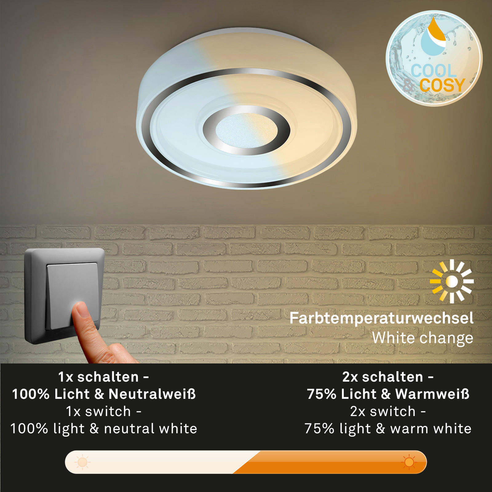 LED-BADEZIMMER-DECKENLEUCHTE - Chromfarben, Basics, Kunststoff/Metall (41/6cm)