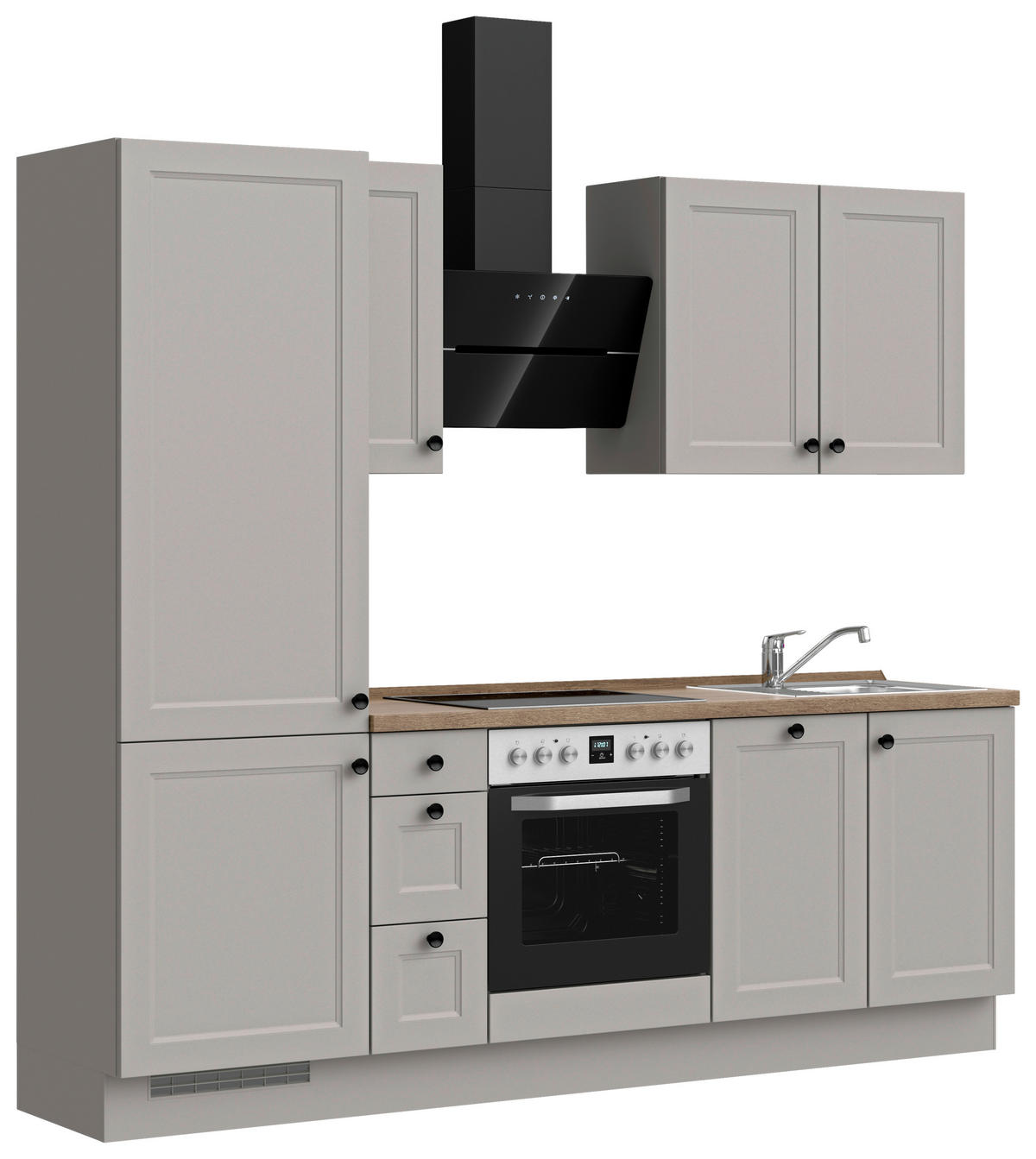 KÜCHENBLOCK 240 cm   in Grau, Eiche dunkel  - Eiche dunkel/Schwarz, MODERN, Holzwerkstoff/Metall (240cm) - Nobilia