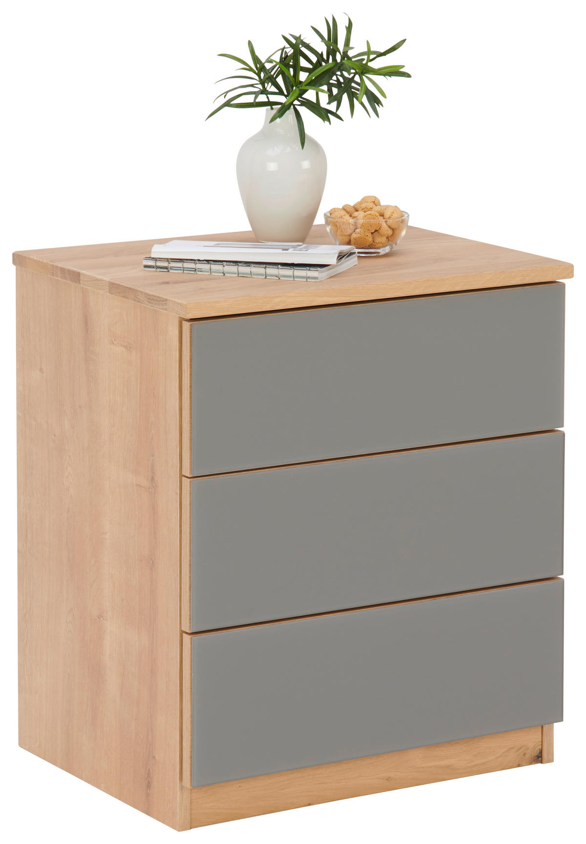 NACHTTISCH 50/60/40 cm  massiv Eiche Eichefarben, Taupe  - Taupe/Eichefarben, Natur, Glas/Holz (50/60/40cm) - Linea Natura