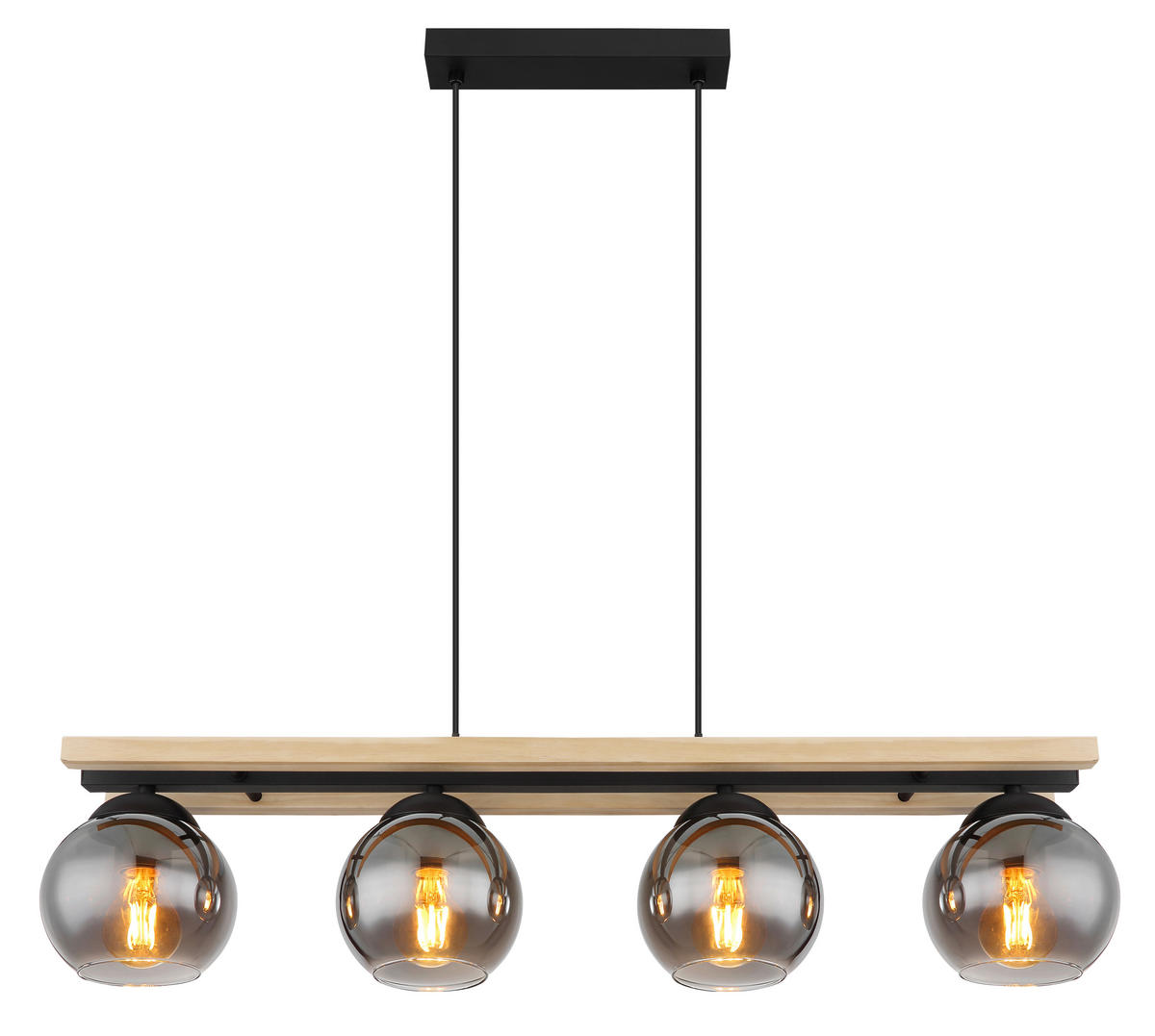 HÄNGELEUCHTE 85/15/120 cm    - Schwarz/Naturfarben, Natur, Glas/Holz (85/15/120cm) - Globo