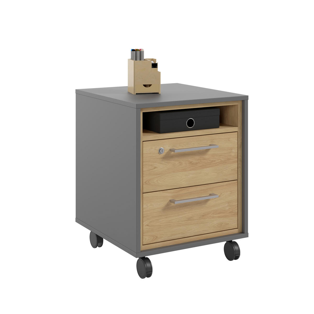 ROLLCONTAINER Hickory, Grau  - Silberfarben/Grau, MODERN, Holzwerkstoff/Kunststoff (45/55/40cm) - Novel