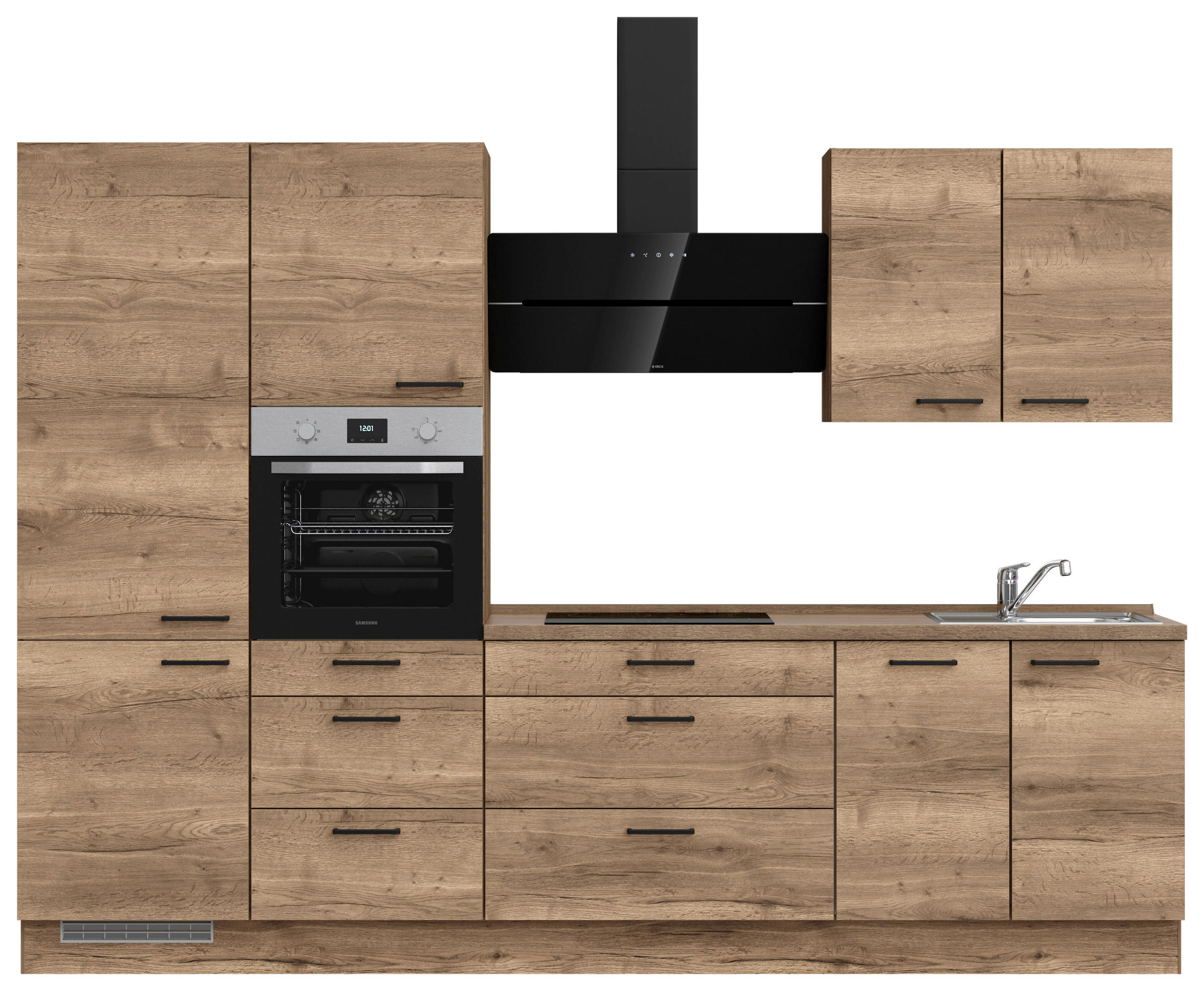 KÜCHENLEERBLOCK 300 cm   in Eichefarben  - Eichefarben/Schwarz, MODERN, Holzwerkstoff/Metall (300cm) - Nobilia