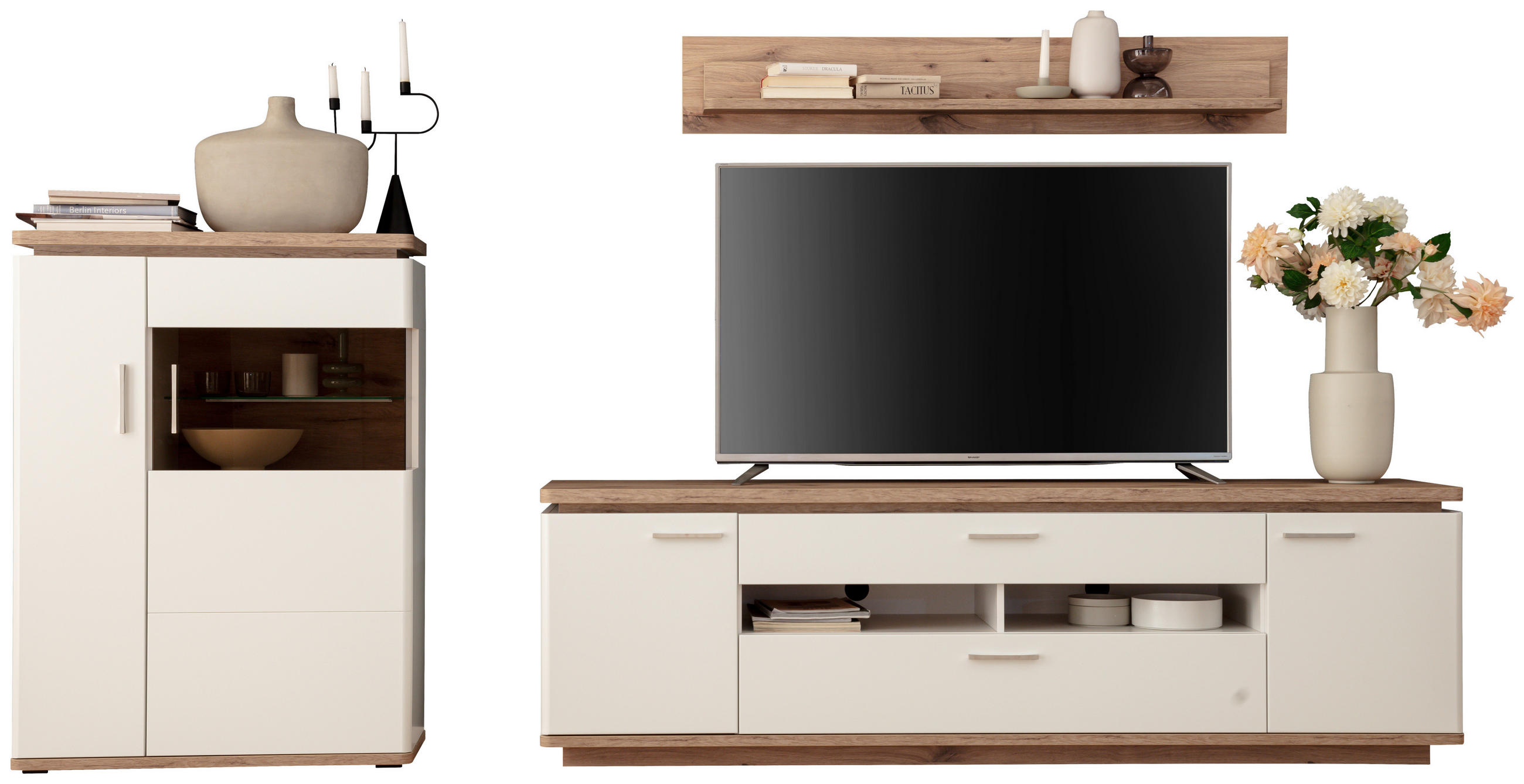 HYLLKOMBINATION  i vit, ekfärgad  310/181/50 cm  - vit/nickelfärgad, Design, metall/trämaterial (310/181/50cm) - Livetastic