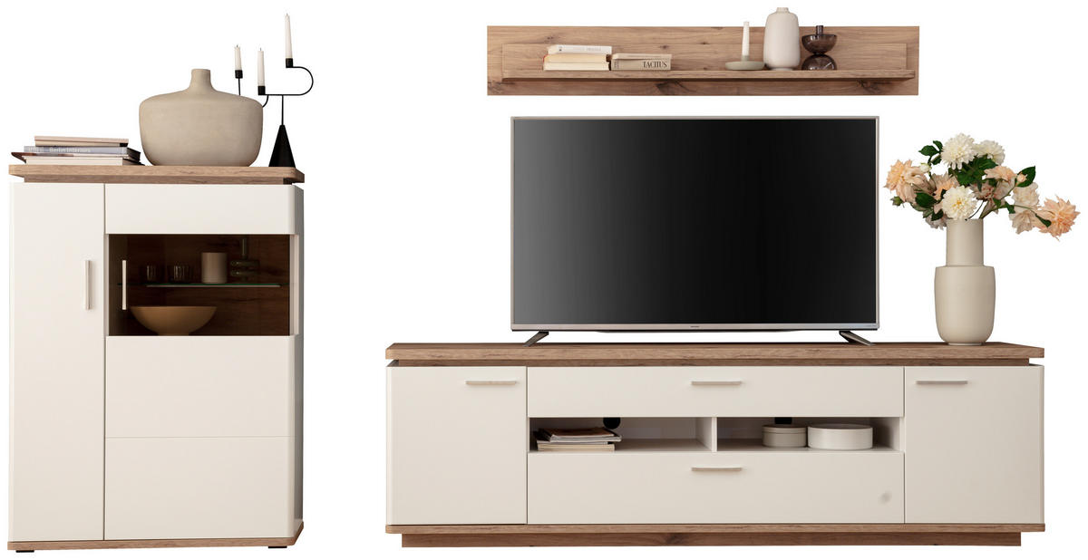 HYLLKOMBINATION  i vit, ekfärgad  310/181/50 cm  - vit/nickelfärgad, Design, metall/trämaterial (310/181/50cm) - Livetastic