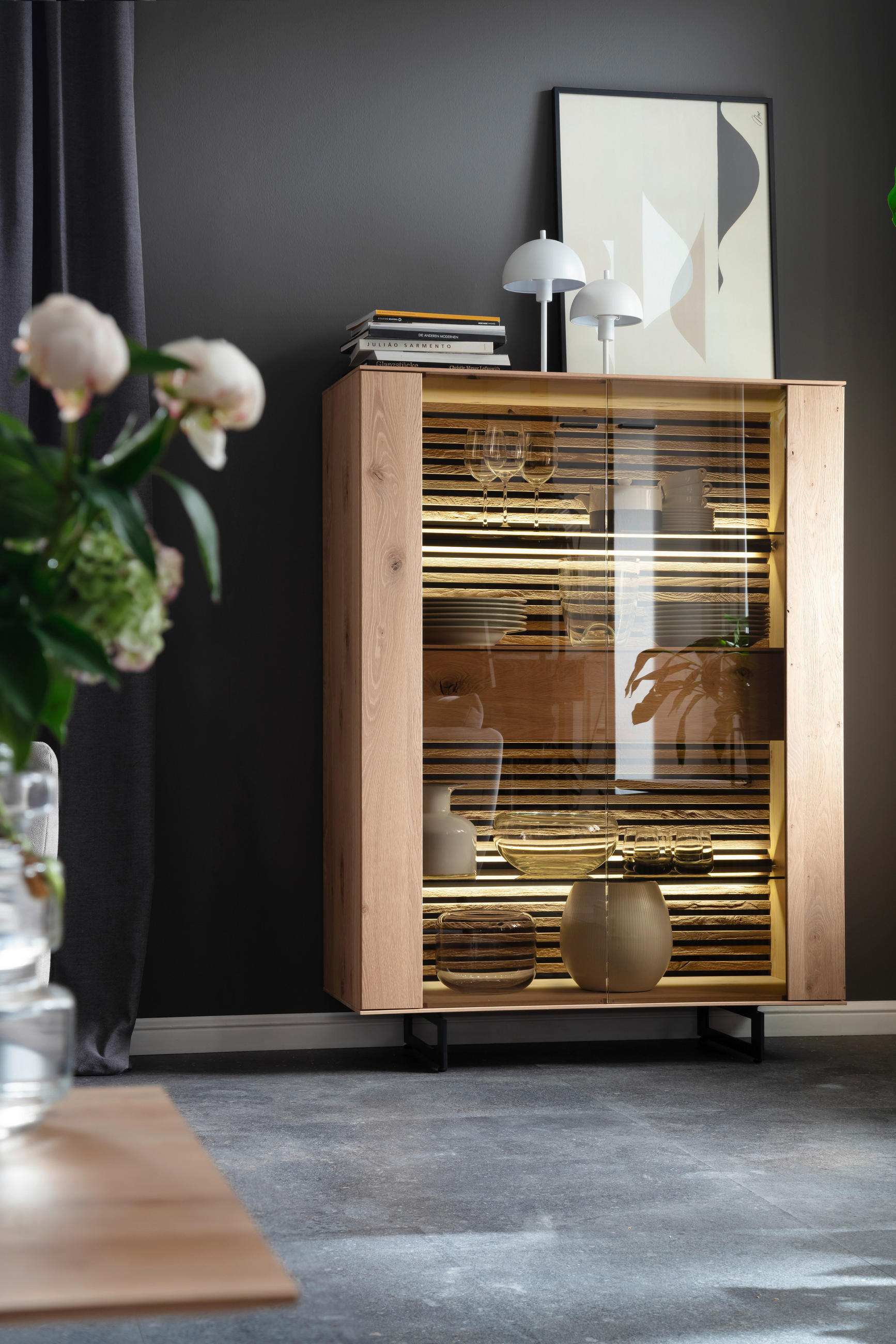 HIGHBOARD Eichefarben 106/138/44 cm - Eichefarben/Anthrazit, Design, Glas/Holz (106/138/44cm) - Schöner Wohnen