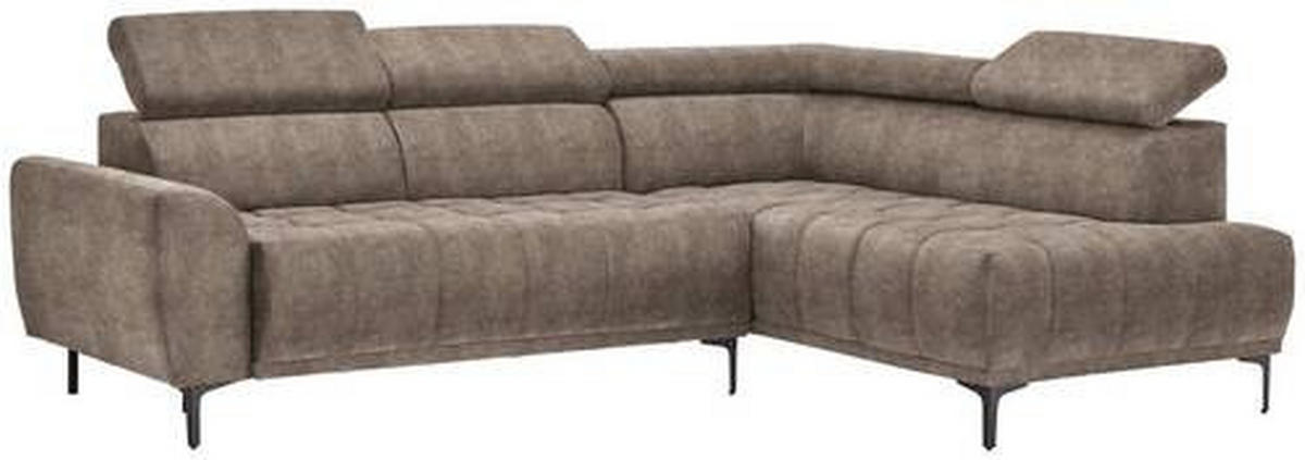 ECKSOFA in Velours Braun  - Schwarz/Braun, Design, Textil/Metall (261/191cm) - Stylife