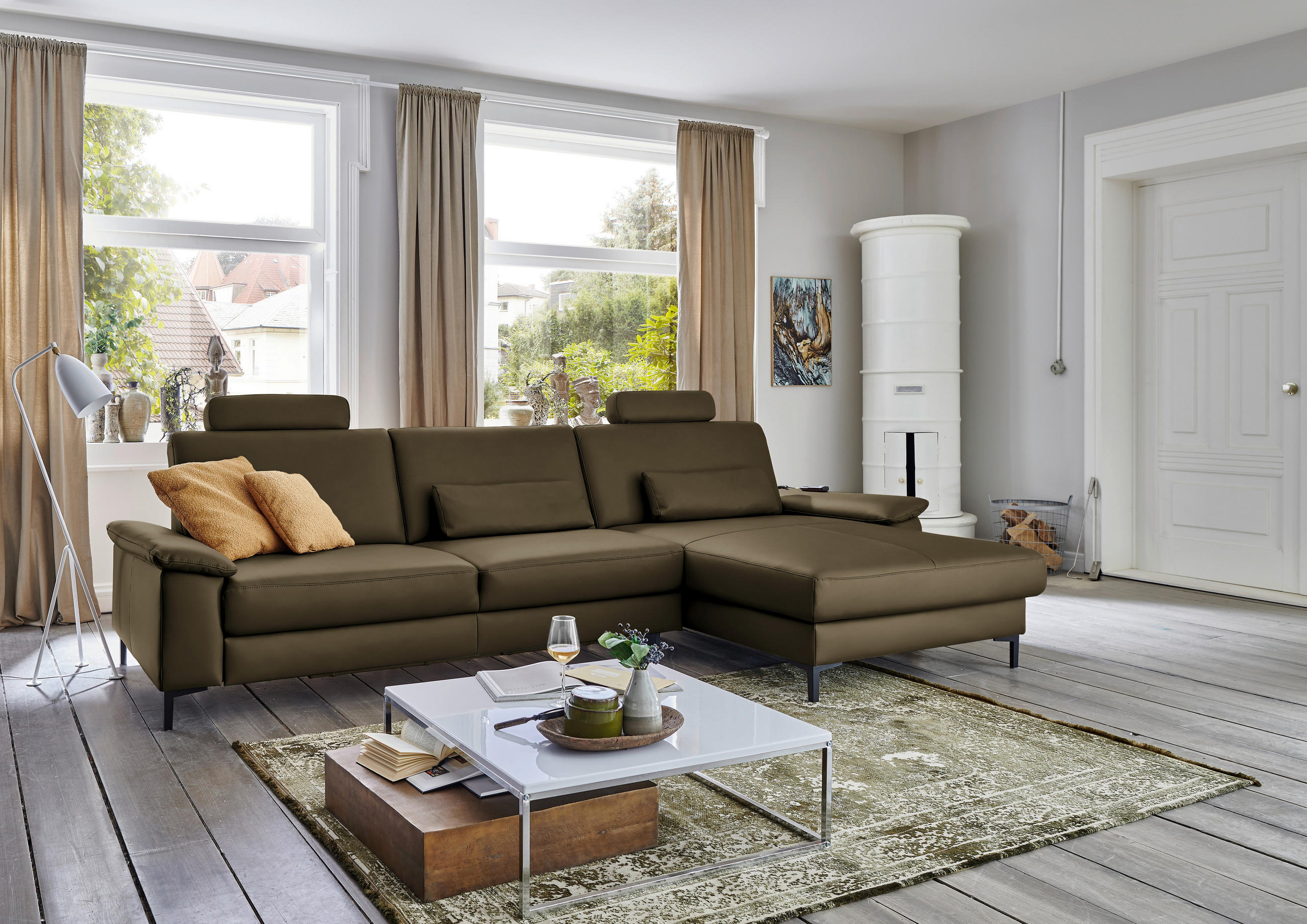 ECKSOFA in Echtleder Grün  - Schwarz/Grün, Design, Leder/Metall (334/176cm) - Dieter Knoll