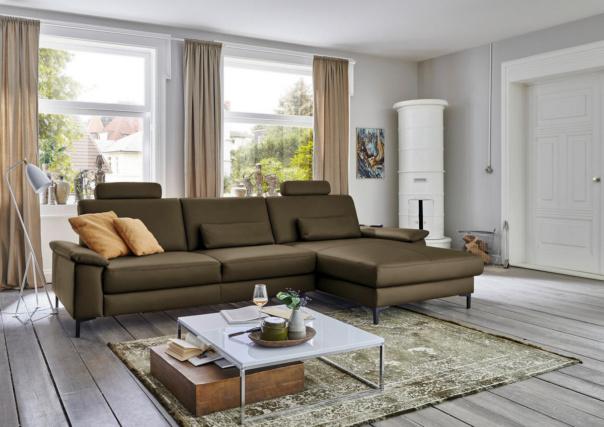 ECKSOFA in Echtleder Grün  - Schwarz/Grün, Design, Leder/Metall (334/176cm) - Dieter Knoll
