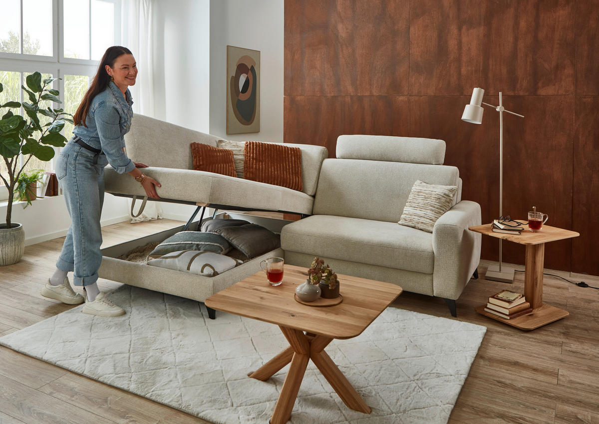 ECKSOFA Beige Chenille  - Beige/Schwarz, Design, Textil/Metall (182/239cm) - Valnatura