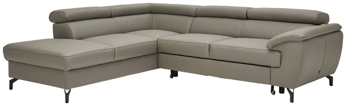 ECKSOFA in Lederlook Kombination Echtleder/Lederlook Schlammfarben  - Schlammfarben/Schwarz, Design, Leder/Textil (220/256cm) - Celina Home