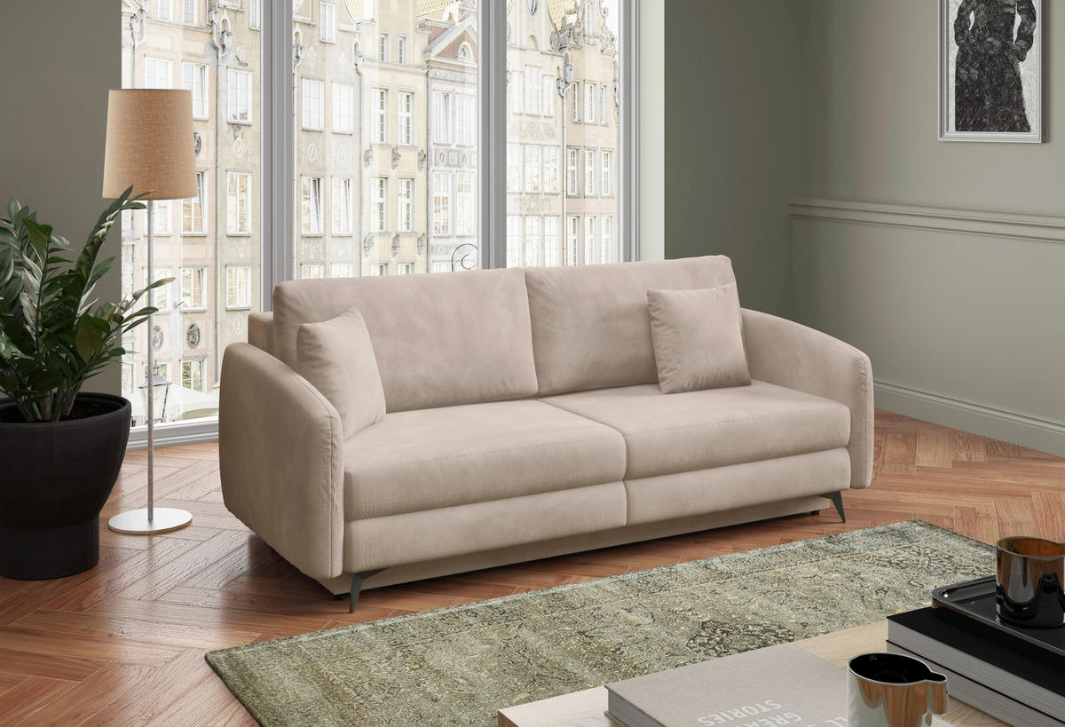 SCHLAFSOFA INGRID  mit Plüsch Beige  - Beige/Creme, Design, Textil/Metall (230/100/103cm) - Livetastic