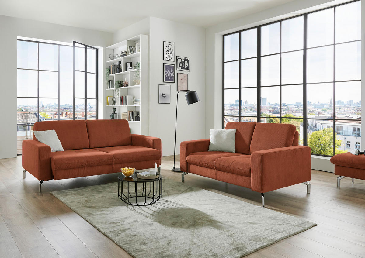 3-SITZER-SOFA Feincord Rostfarben  - Chromfarben/Rostfarben, Design, Textil/Metall (194/87/105cm) - Beldomo Style