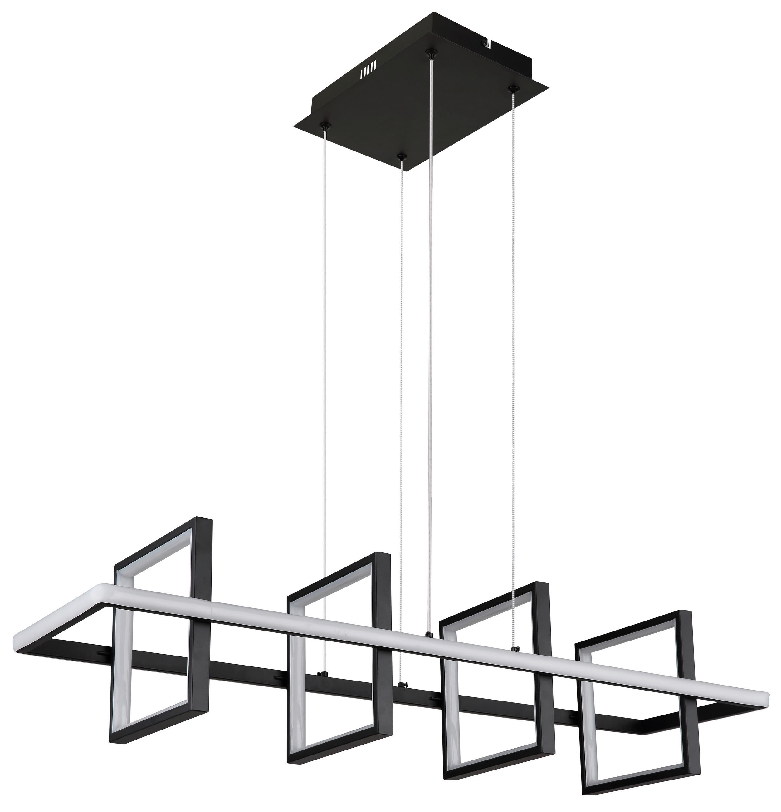 LED-HÄNGELEUCHTE 90/28/120 cm  - Opal/Schwarz, Design, Kunststoff/Metall (90/28/120cm) - Globo